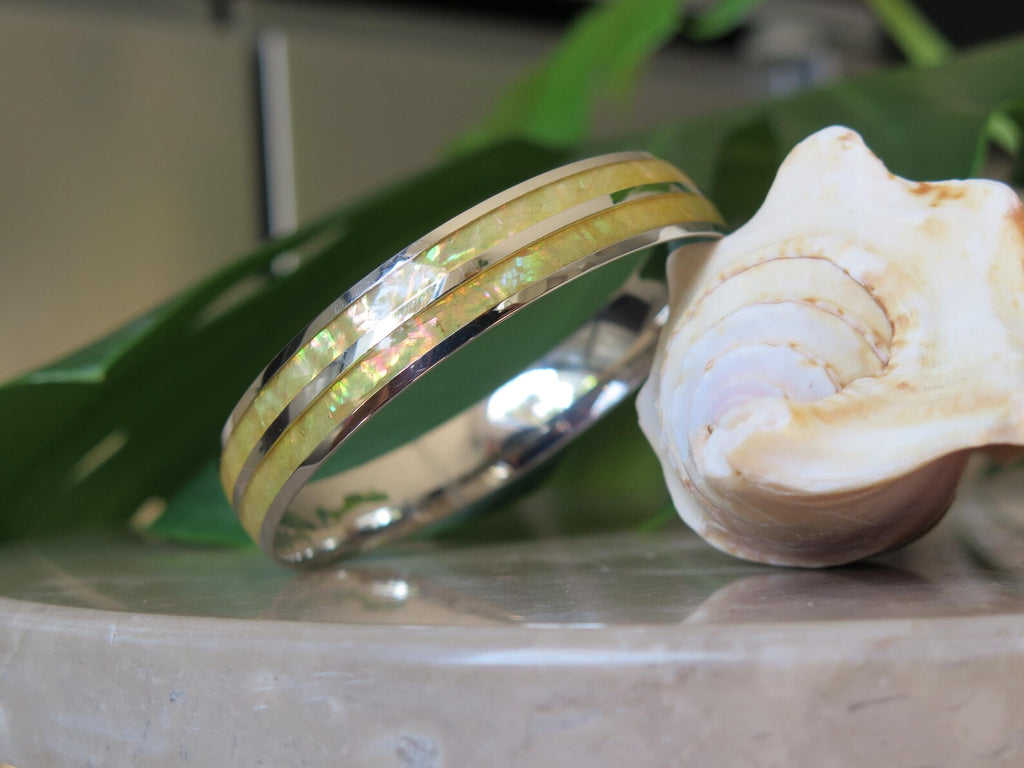 Whtie Abalone Shell Stainless Steel Bangle