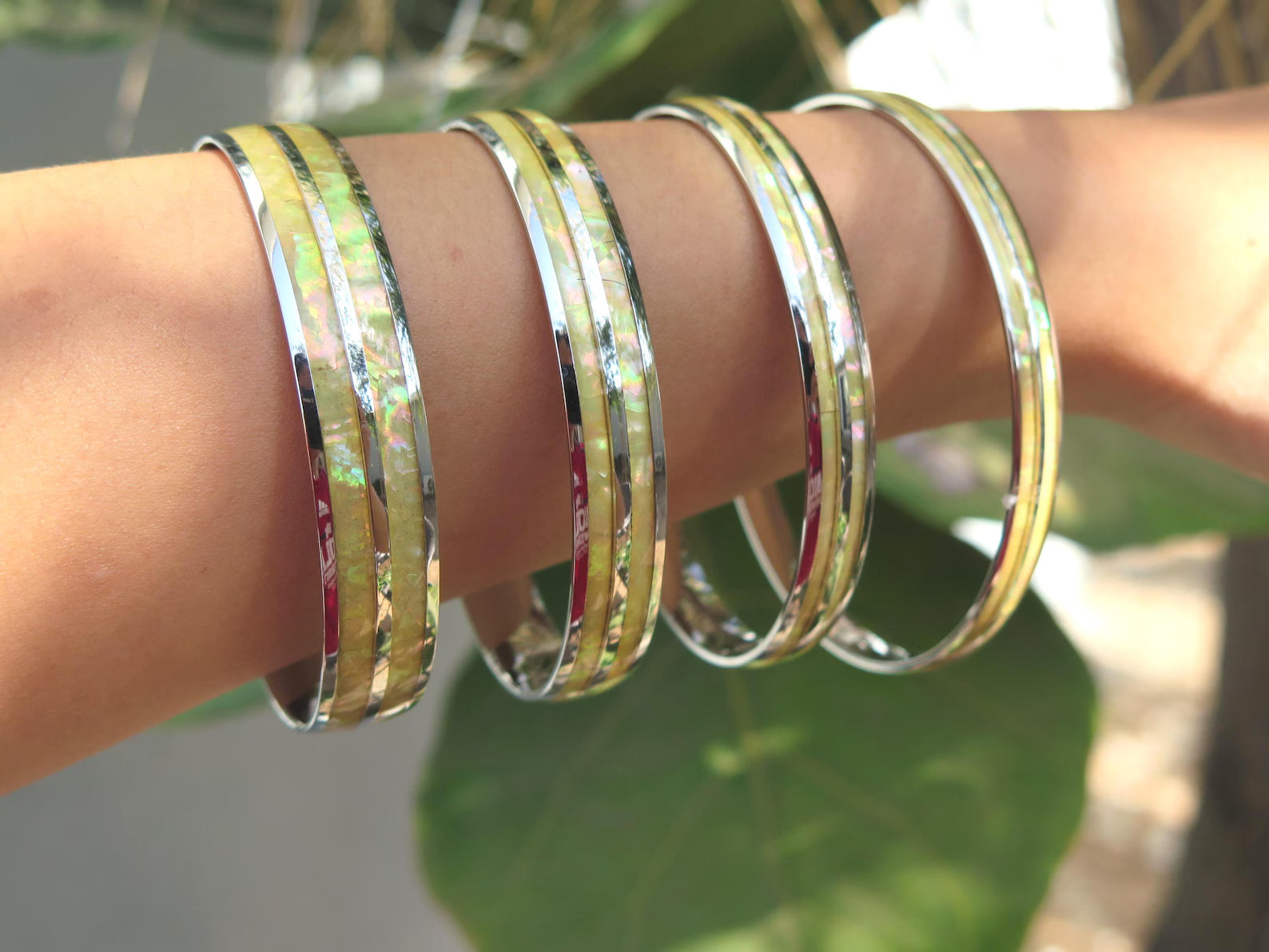 Whtie Abalone Shell Stainless Steel Bangle