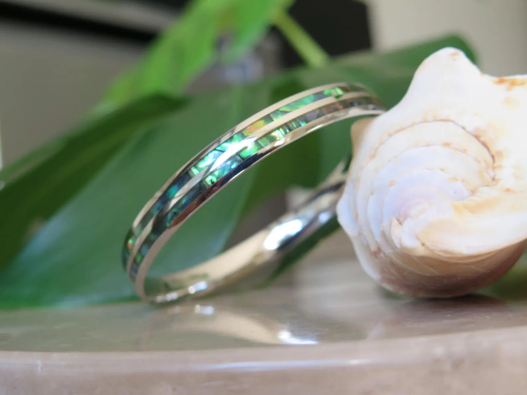 Abalone Shell Double Stainless Steel Bangle