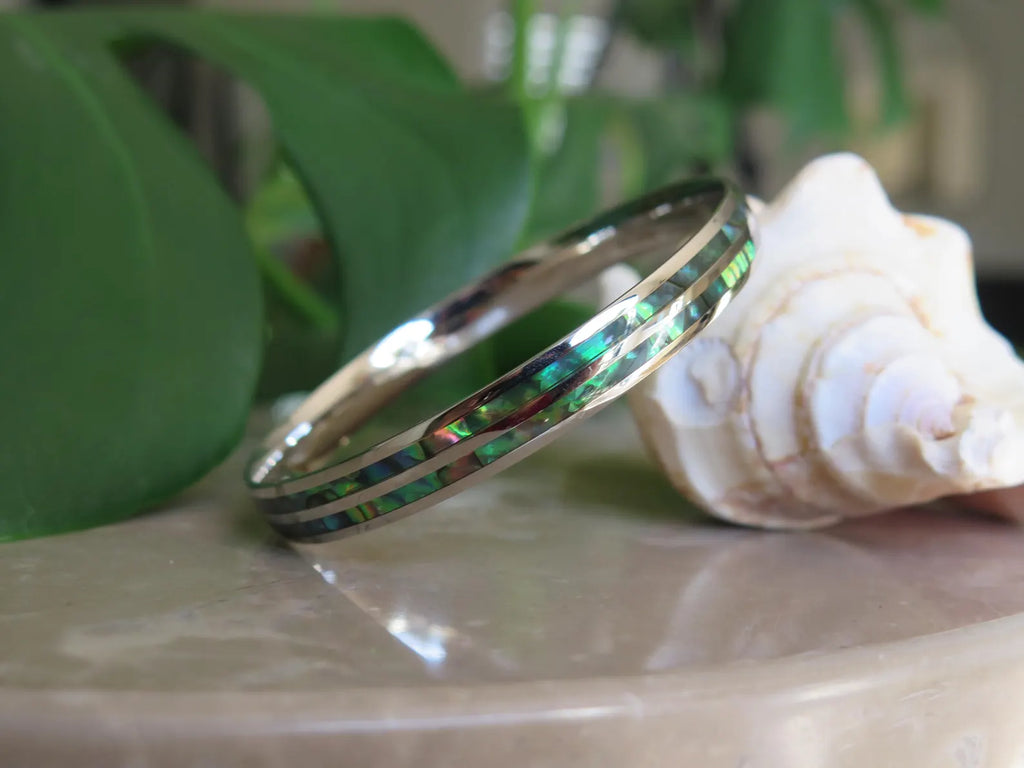 Abalone Shell Double Stainless Steel Bangle