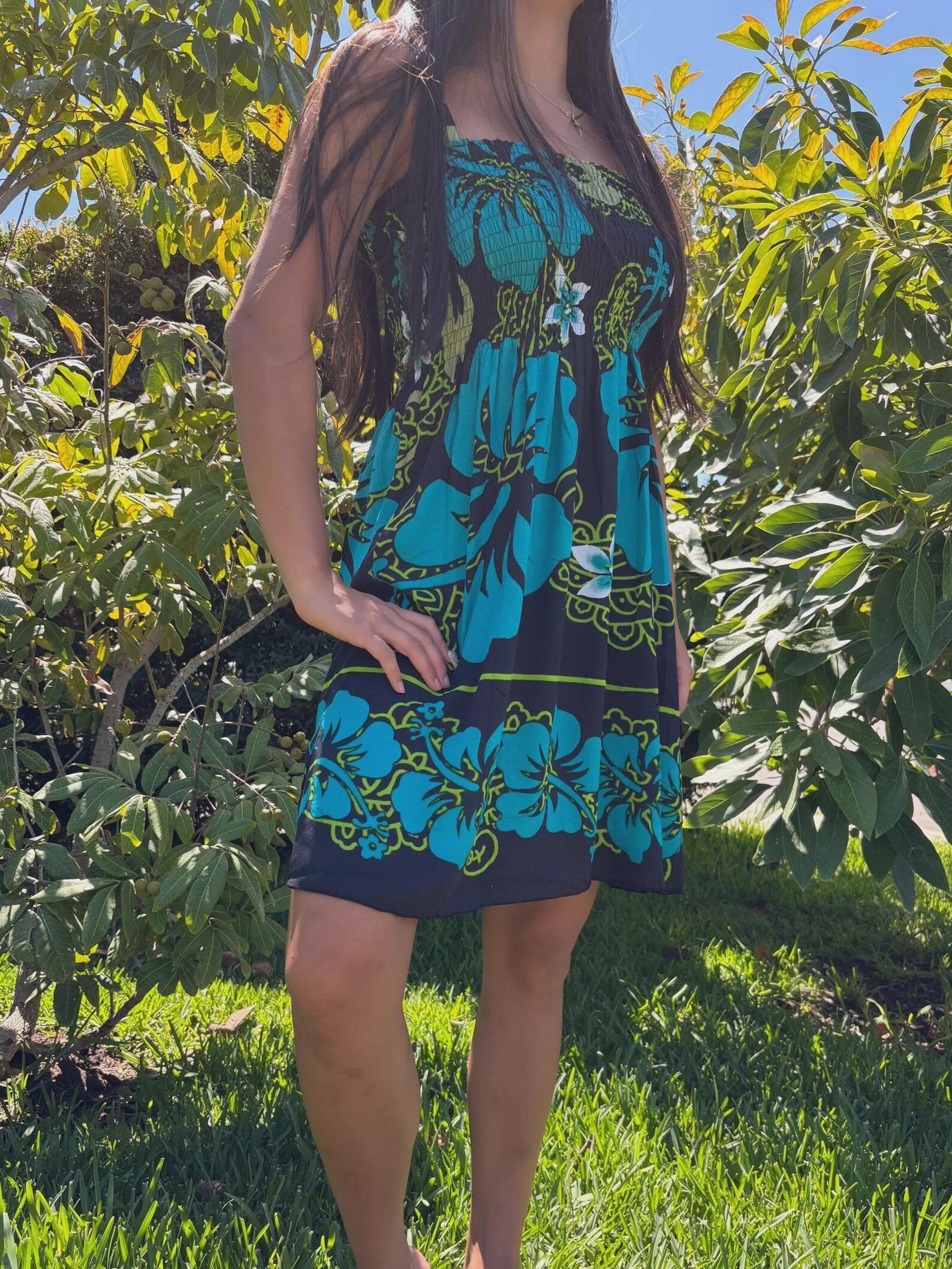 Noelani Sun Dress - Turquoise & Black