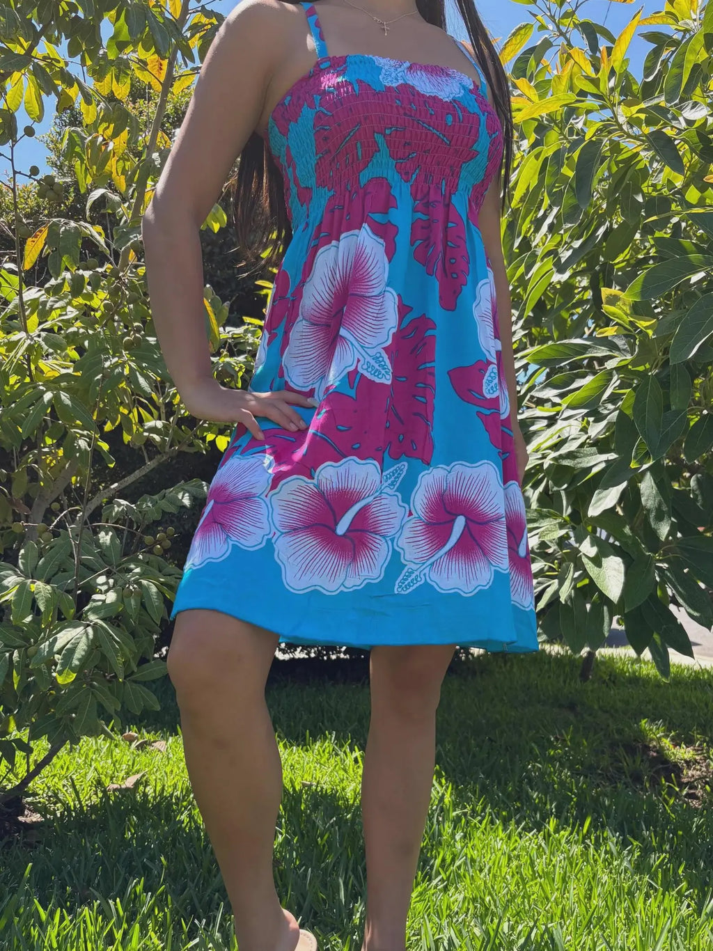 Laulani Sun Dress - Pink & Turquoise