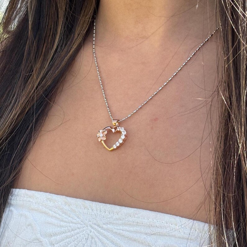 Heart w/ Plumeria Pendant - Rose Gold
