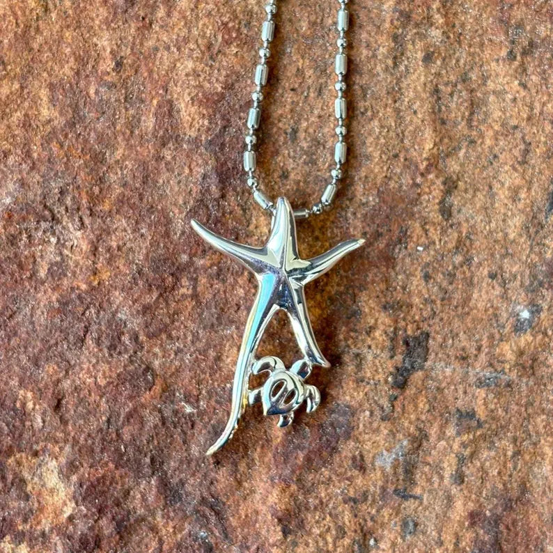 Star Fish Honu Pendant - Silver