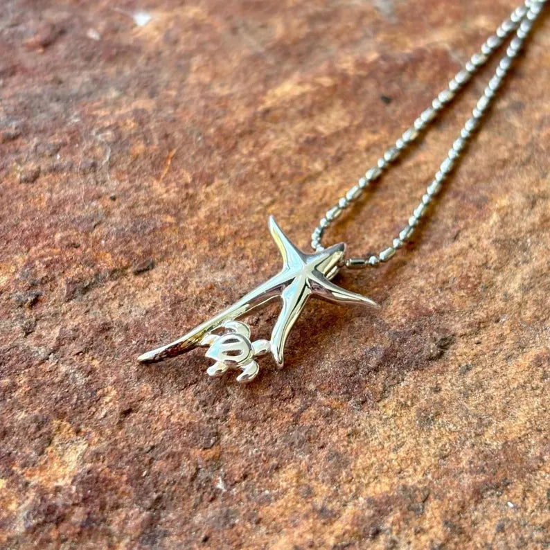 Star Fish Honu Pendant - Silver
