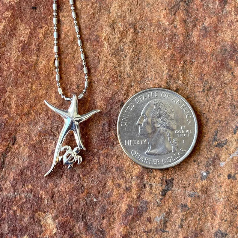 Star Fish Honu Pendant - Silver
