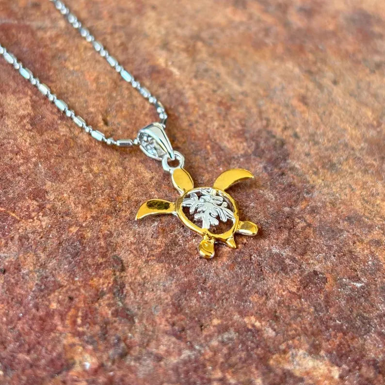 Two Tone Honu Pendant - Silver & Gold