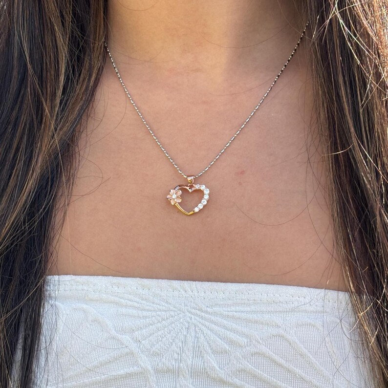 Heart w/ Plumeria Pendant - Rose Gold