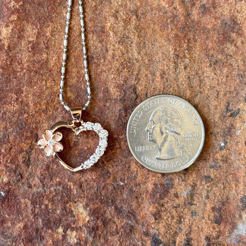 Heart w/ Plumeria Pendant - Rose Gold
