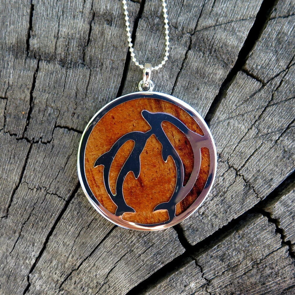 Dolphin Hoop Koa Wood Pendant