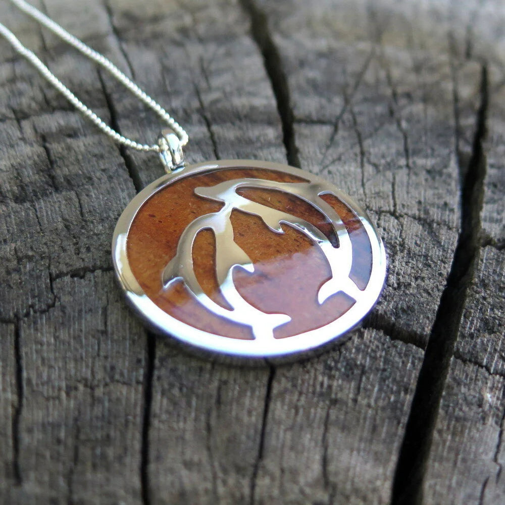 Dolphin Hoop Koa Wood Pendant
