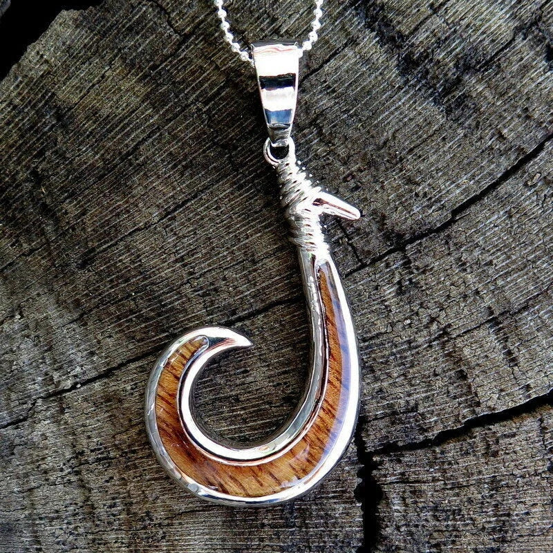 Fish Hook Koa Wood Pendant