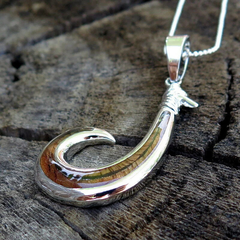 Fish Hook Koa Wood Pendant