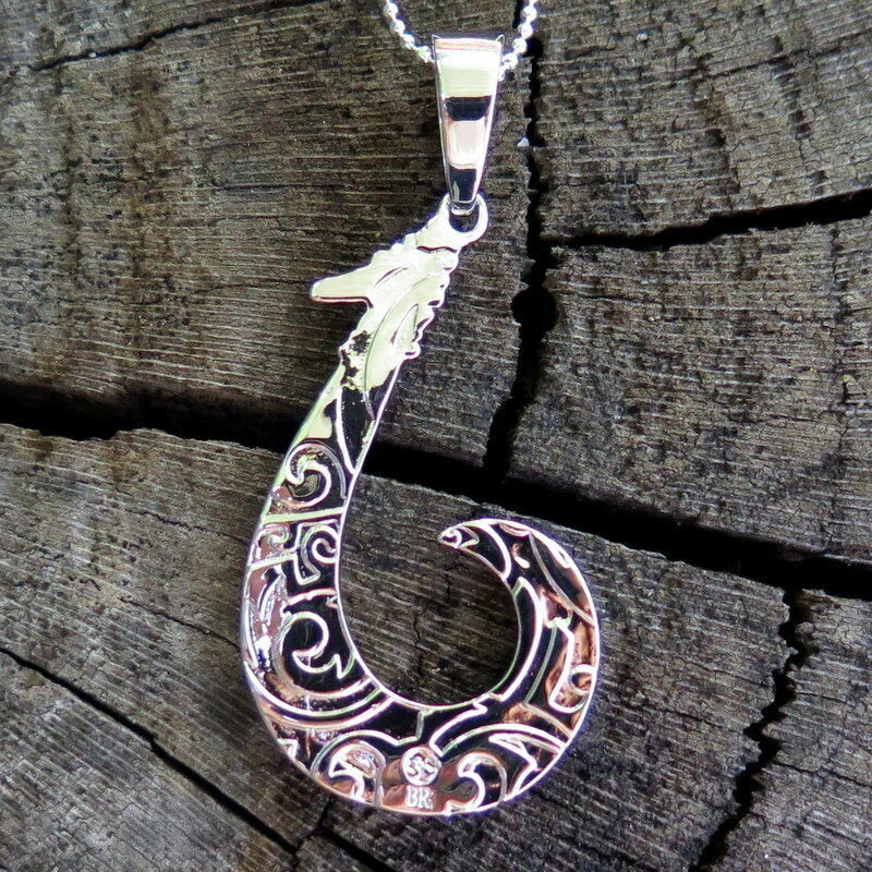 Fish Hook Koa Wood Pendant