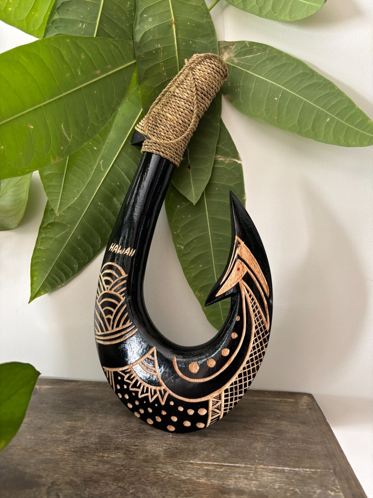 HAWAII Engraved Wooden Fish Hook - Black