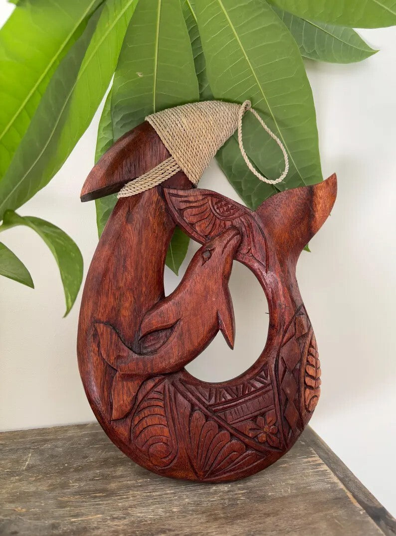 Dolphin Wood Fish Hook - Brown