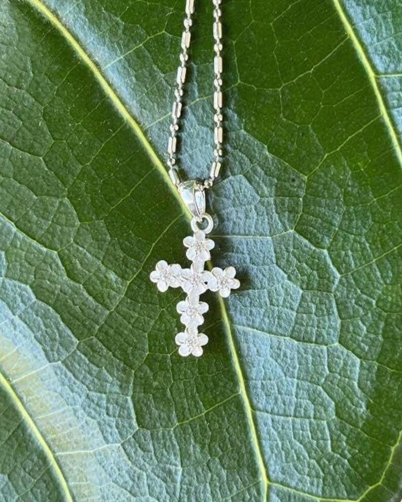 Plumeria Mini Cross Pendant - Silver