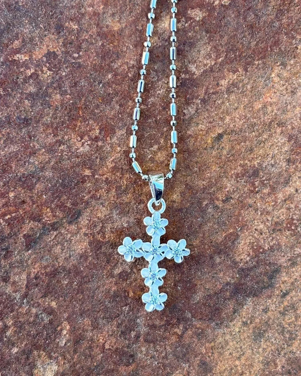 Plumeria Cross Pendant - Silver