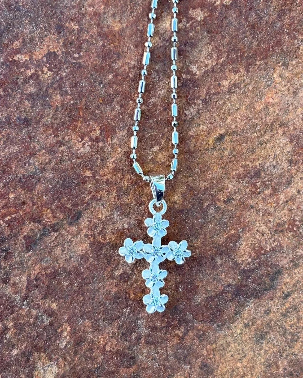 Plumeria Cross Pendant - Silver