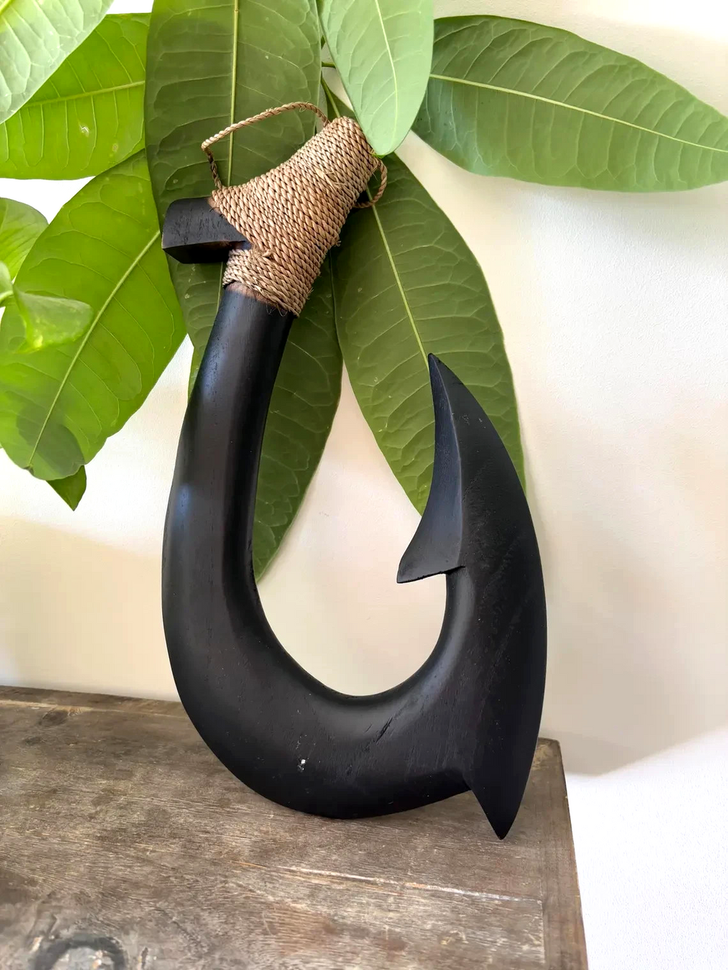Island Map Engraved Wooden Fish Hook - Black