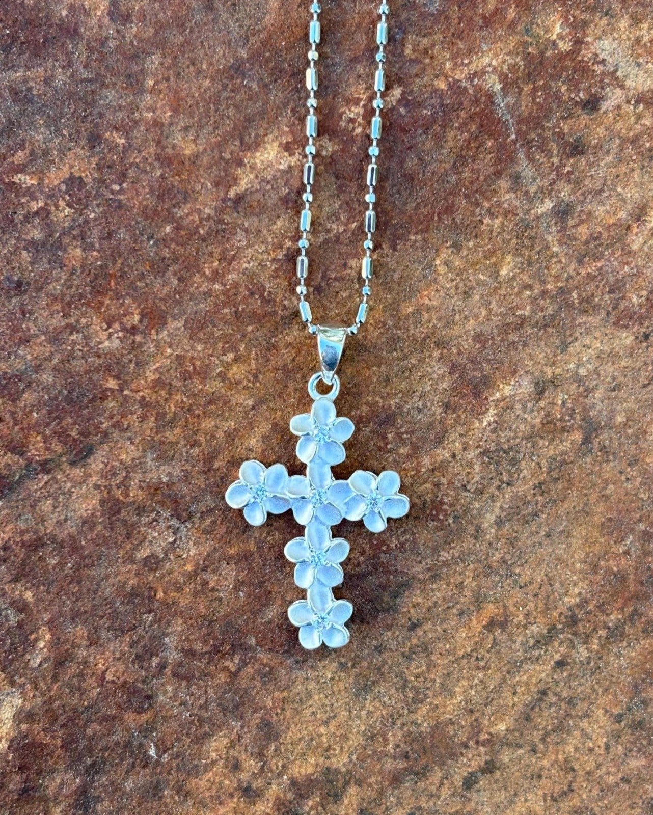 Plumeria Mini Cross Pendant - Silver