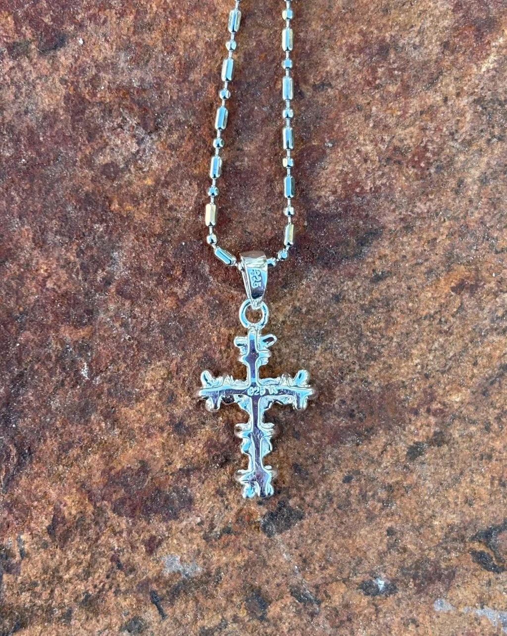Pink Plumeria Cross Pendant - Silver