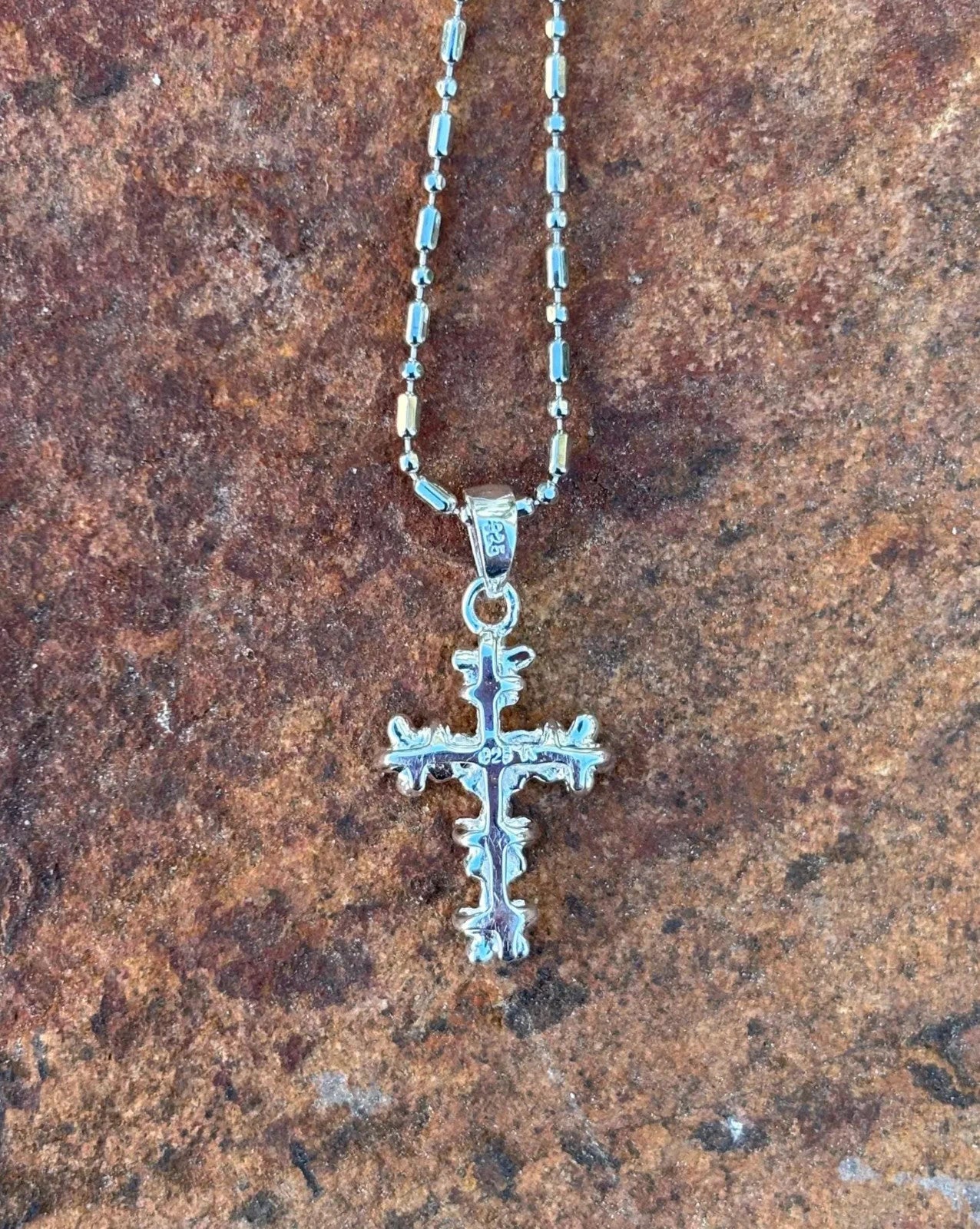 Pink Plumeria Cross Pendant - Silver