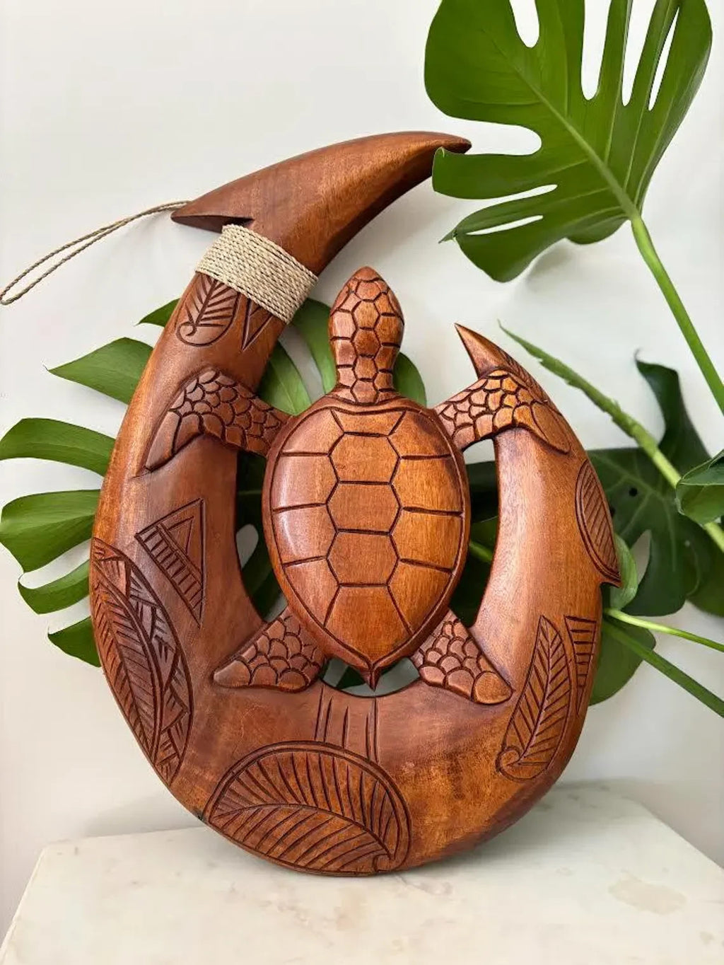 Honu Engraved Wood Premium Fish Hook - Brown