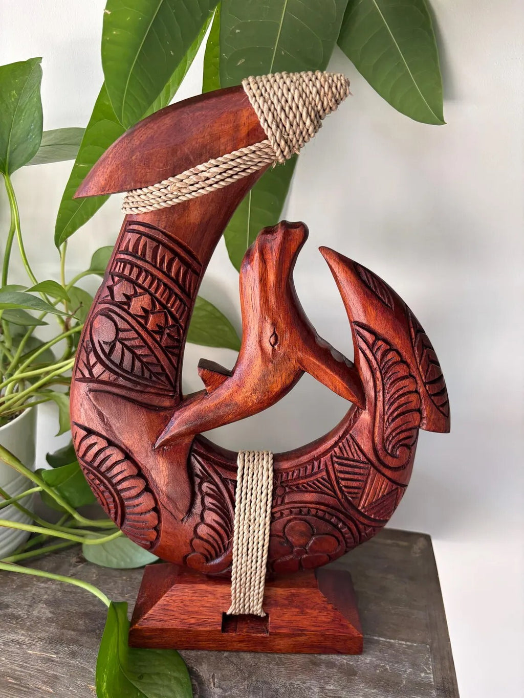 Humpback Whale Engraved Wood Fish Hook - Brown