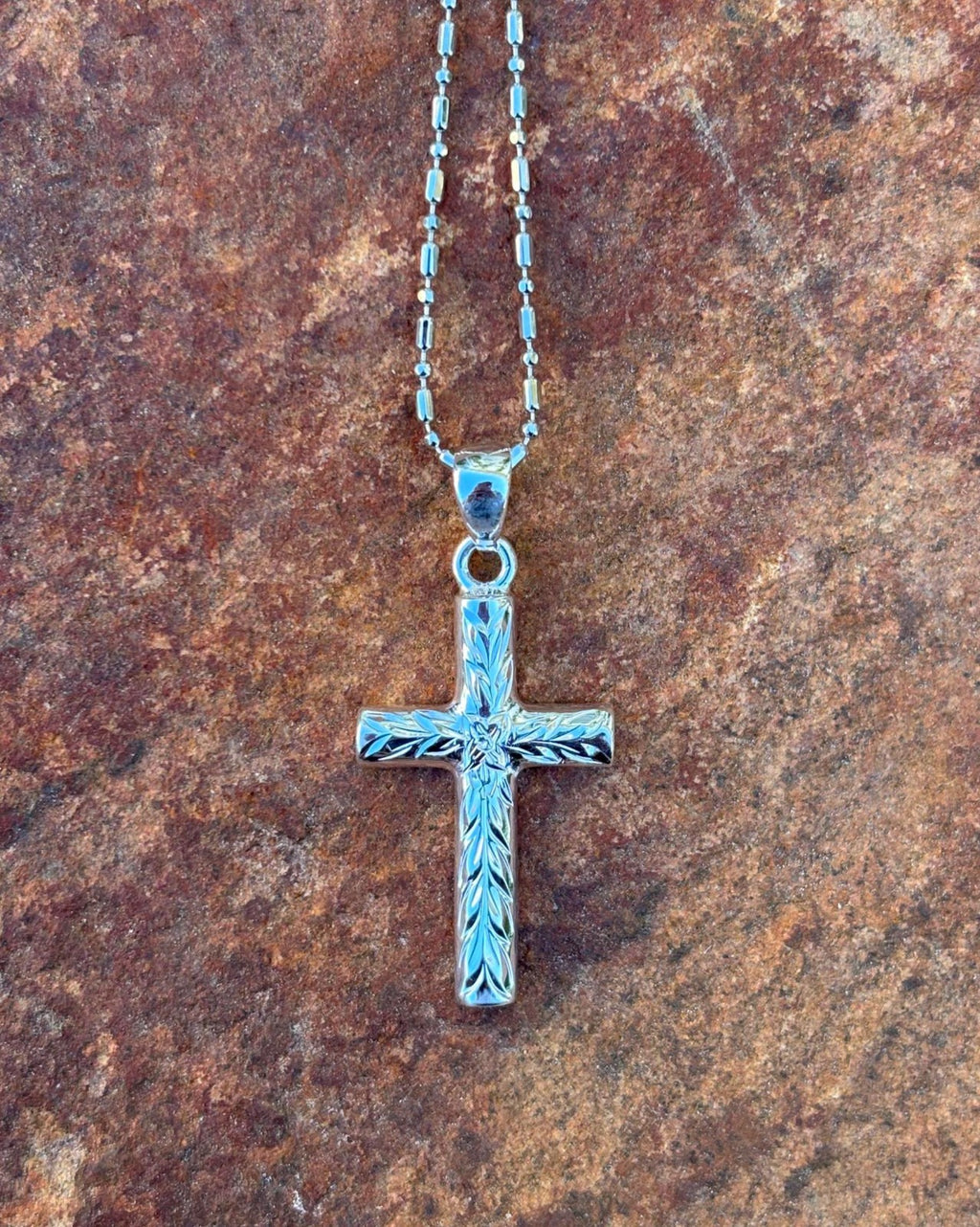 Maile Leaf Cross Pendant - Silver