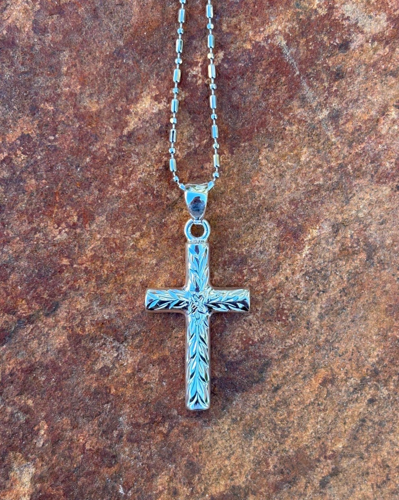 Maile Leaf Cross Pendant - Silver