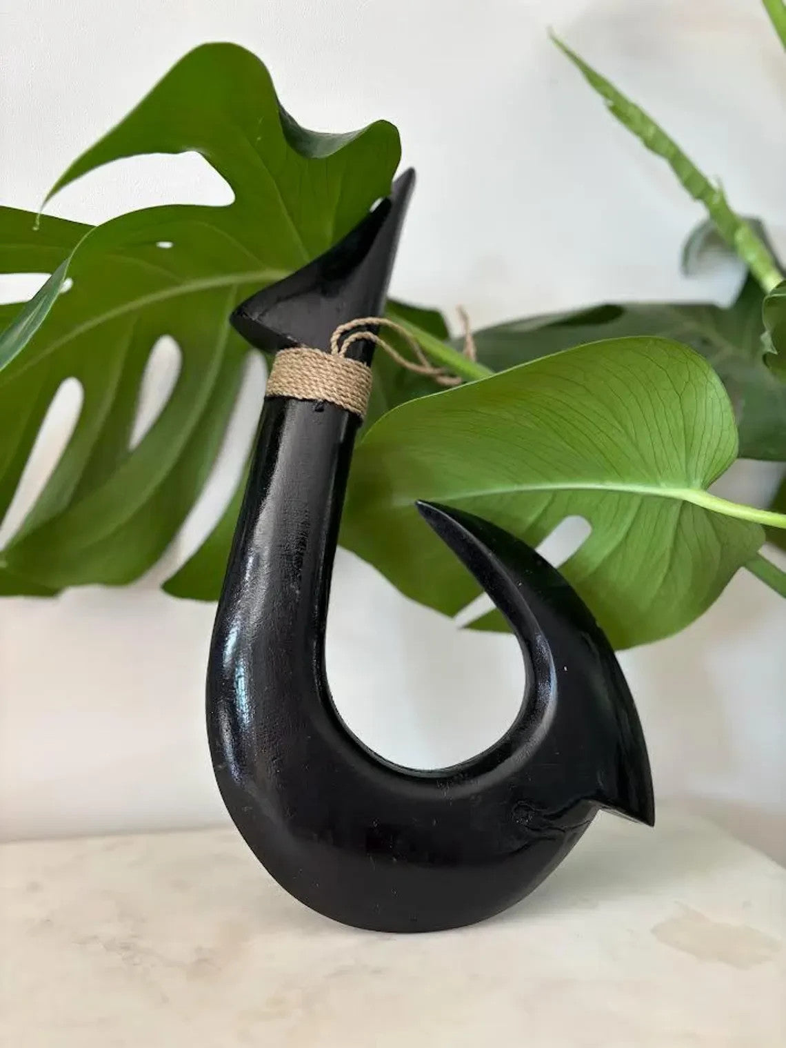 Island Map Engraved Wood Fish Hook - Black