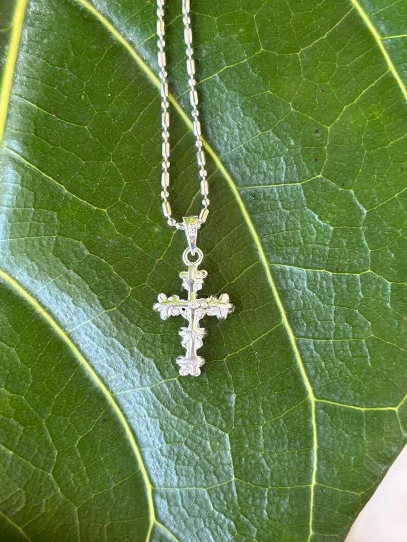Plumeria Mini Cross Pendant - Silver