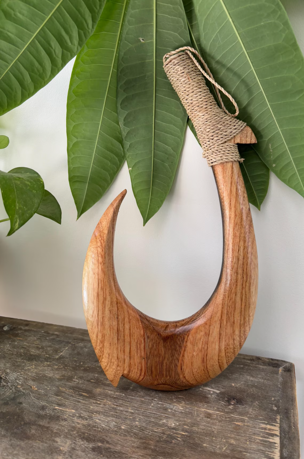 Sea Life Engraved Wooden Fish Hook - Brown