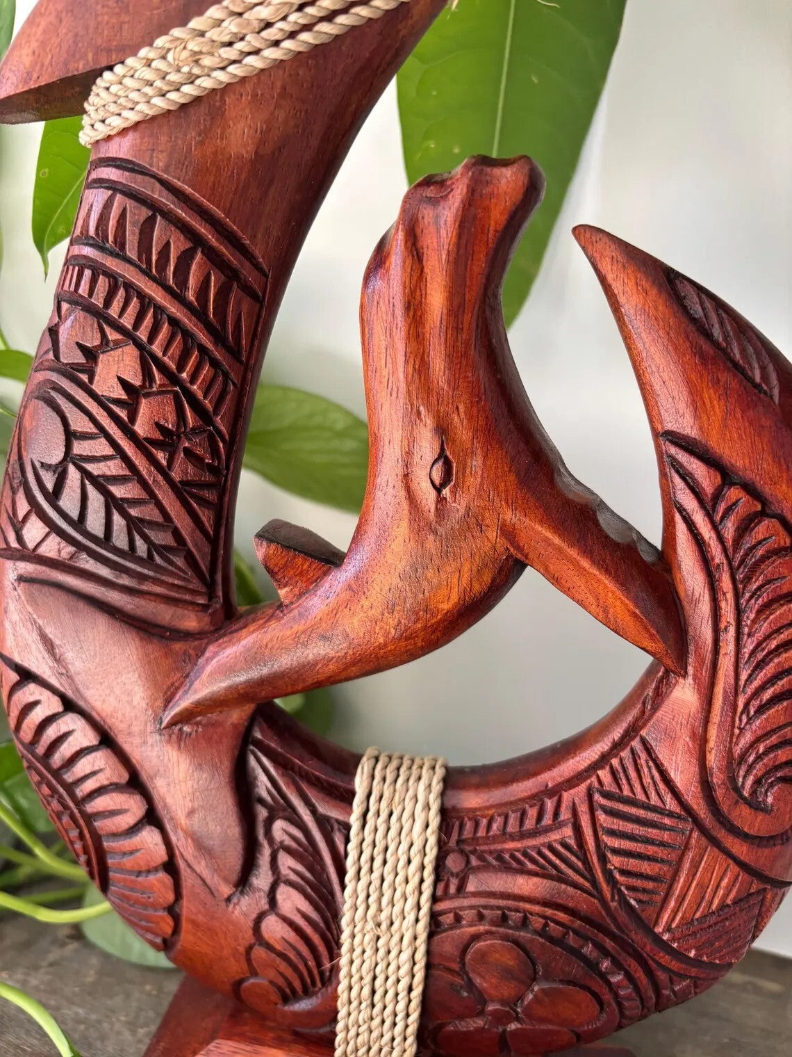 Humpback Whale Engraved Wood Fish Hook - Brown