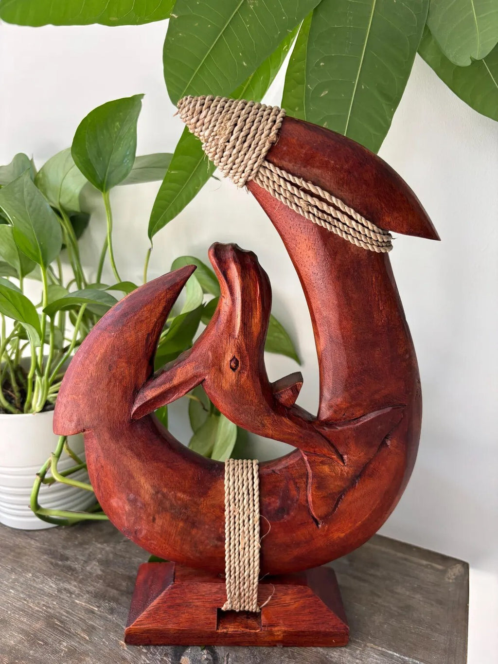 Humpback Whale Engraved Wood Fish Hook - Brown