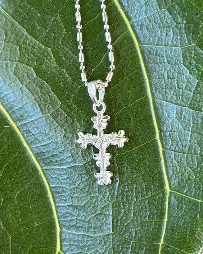 Pink Plumeria Cross Pendant - Silver