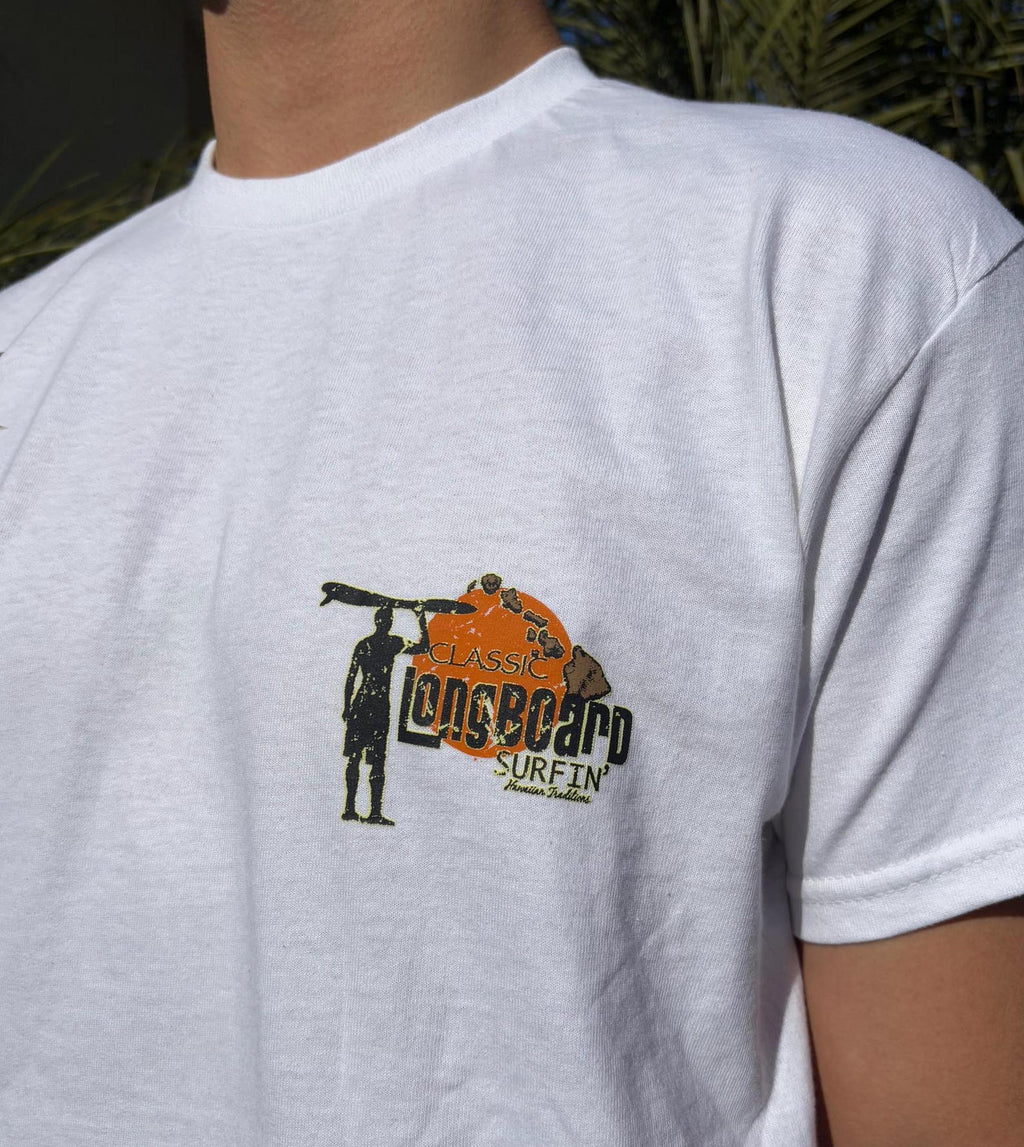 Longboard Surfing Graphic Tee - White