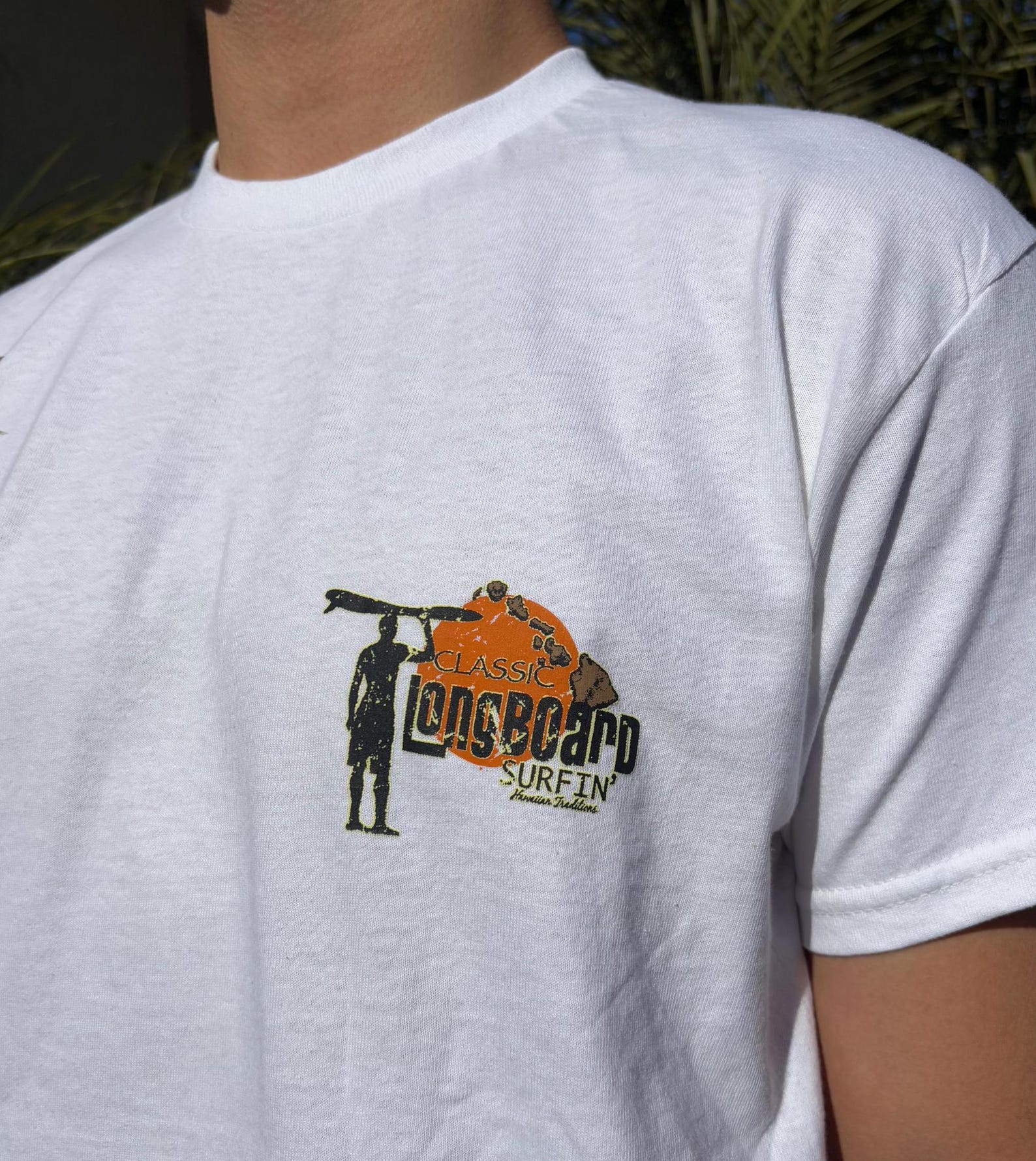 Longboard Surfing Graphic Tee - White