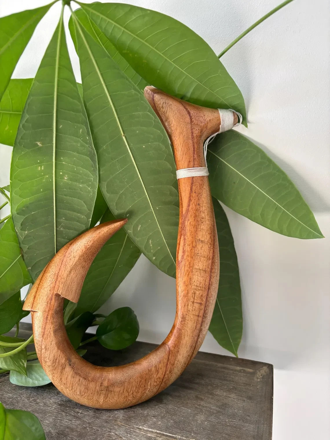 Polynesian Engraved Wooden Fish Hook - Brown