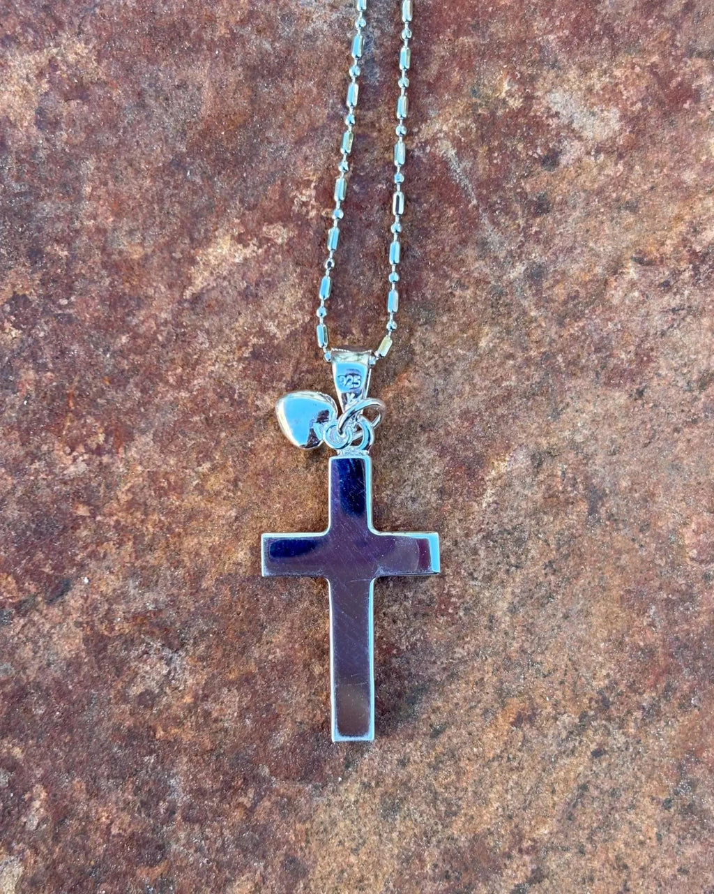 Scrolling Cross Heart Pendant - Silver