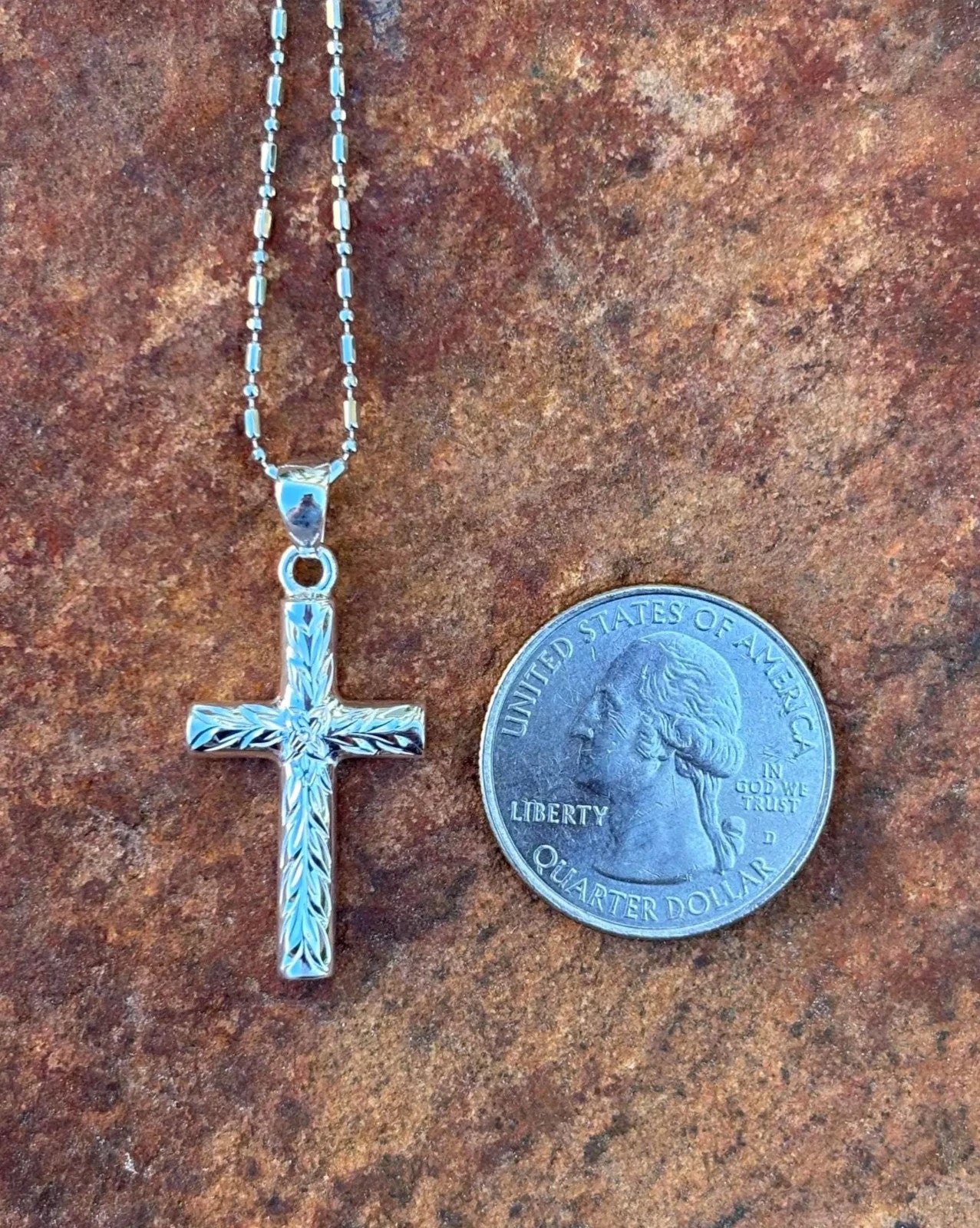 Maile Leaf Cross Pendant - Silver