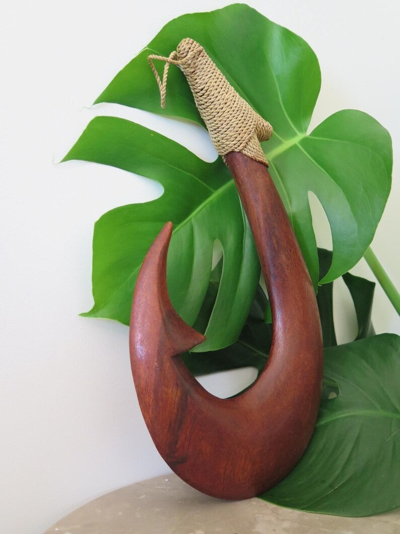Genuine Handmade Wood Fish Hook - Brown