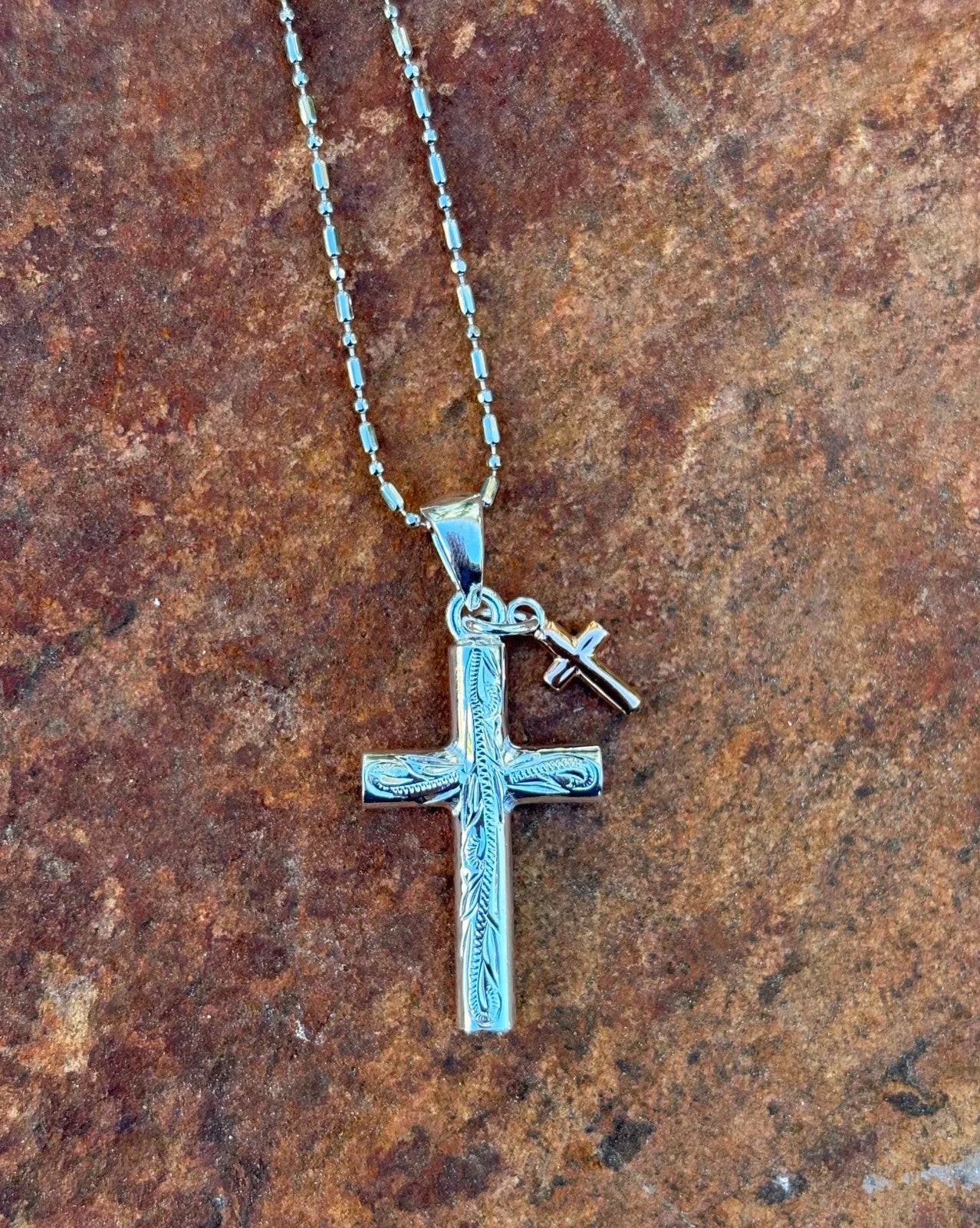 Scrolling Cross Charm Pendant - Silver