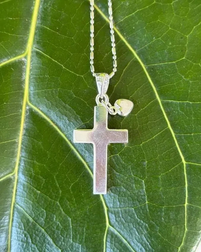 Scrolling Cross Heart Pendant - Silver