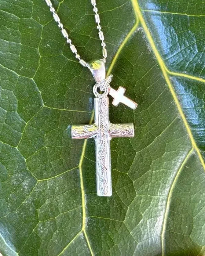 Scrolling Cross Charm Pendant - Silver
