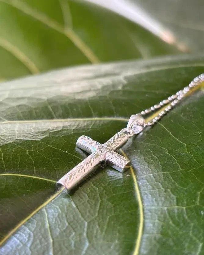 Maile Leaf Cross Pendant - Silver