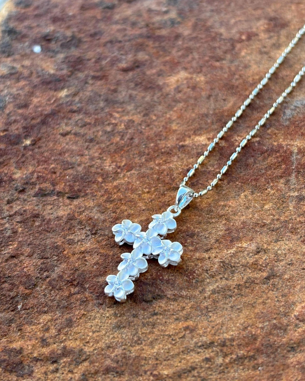 Plumeria Mini Cross Pendant - Silver