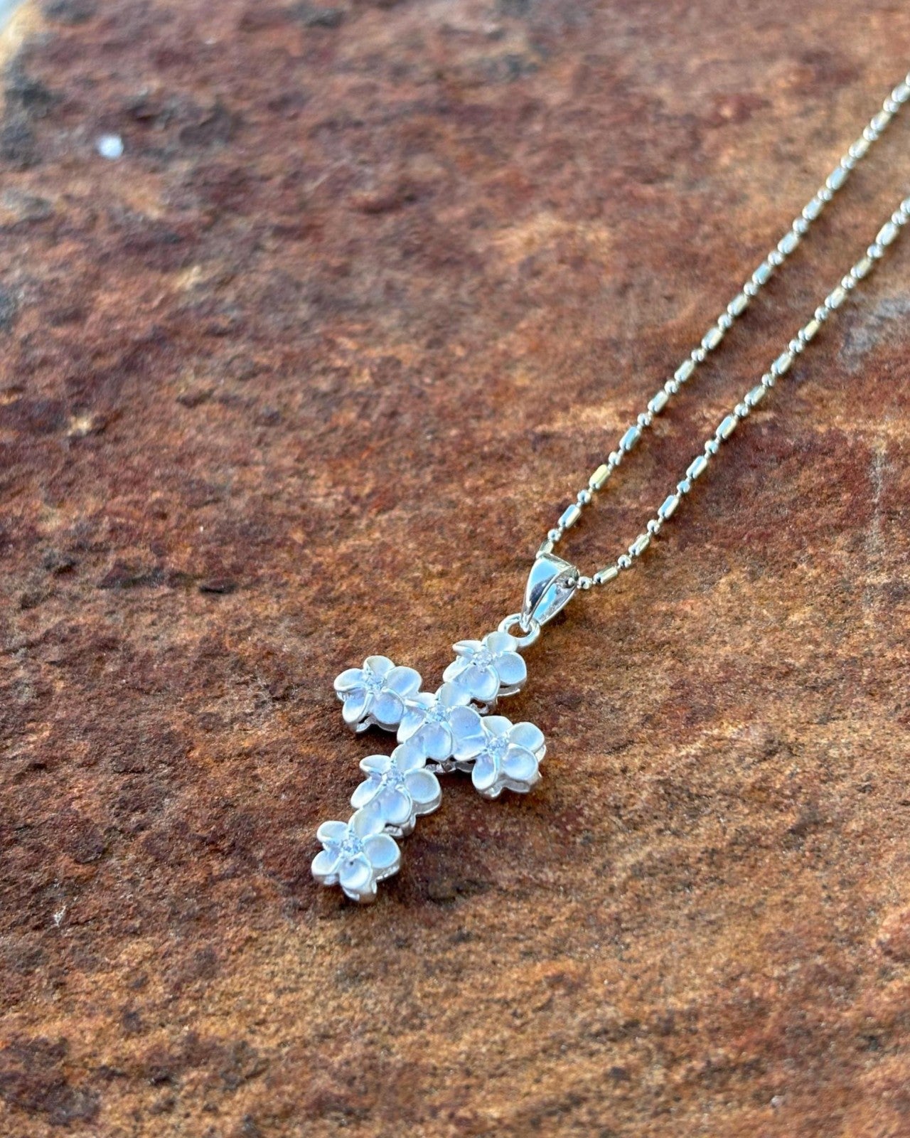 Plumeria Mini Cross Pendant - Silver