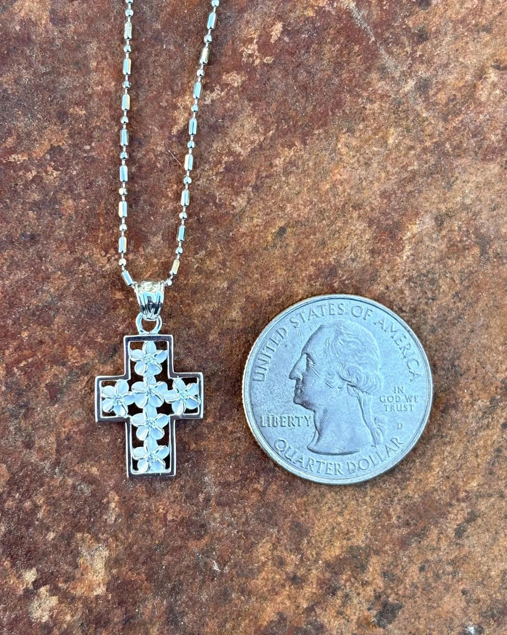 Plumeria Cross Pendant - Silver